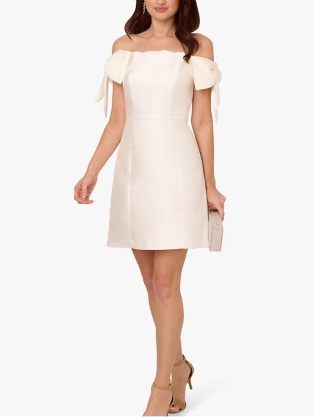 Adrianna Papell Ivory Mikado Bows Off-Shoulder Dress 10 Bridal Coquette Cocktail